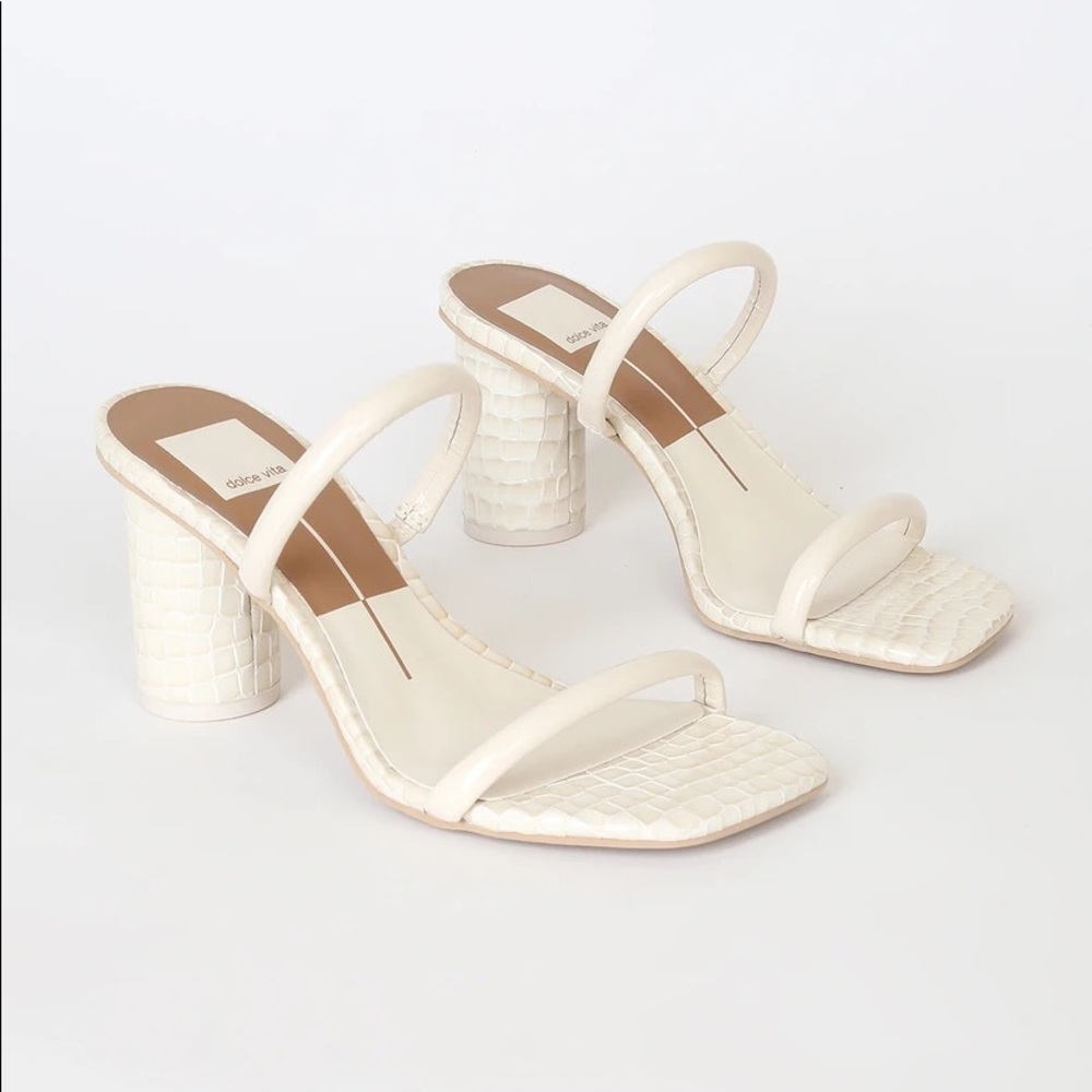 LAST CHANCE Dolce Vita Noles Ivory Patent Croco Leather Heels